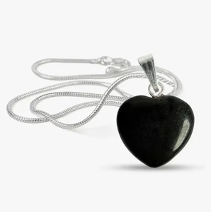 Natural Black Tourmaline <b>Heart</b> Polished Pendant <b>Necklace</b> Handmade Crystal Healing Jewelry Love For Women <b>Silver</b> Plated Chain - Product Image 1