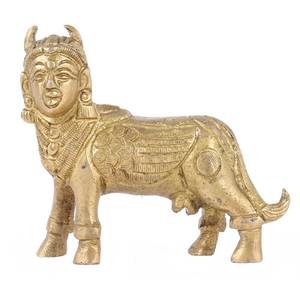 Figura de bronce dorado de latón indio hecha a mano, escultura de vaca Kamdhenu, estatua para decoración del hogar, artículos de regalo, 7x3 cm, SNS-1980 - Product Image 1