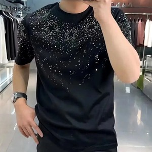 Camisetas de moda con diseño de diamantes de imitación de Hip Hop para hombre Camiseta de moda con logotipo personalizado OEM de manga corta de algodón pesado - Product Image 1