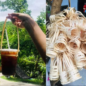 Portavasos de bambú con asa de correa de alta calidad, portador de bebidas portátil duradero Natural para llevar, Eco Made Vietnam 99GD - Product Image 1