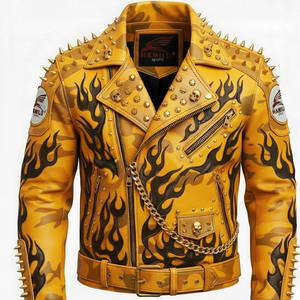 แจ็คเก็ตหนังแท้สีตามสั่งยอดนิยมสำหรับผู้ชาย หนังวัวแท้ แจ็คเก็ตหนังแท้แขนยาว แฟชั่นเสื้อกั๊กสไตล์ไบค์เกอร์ - Product Image 5