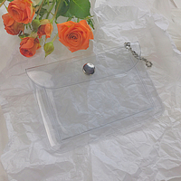 Sac de carte en PVC à paillettes transparentes avec chaîne de perles porte-monnaie de voyage portable fermeture à pression petite pochette porte-cartes pour femmes