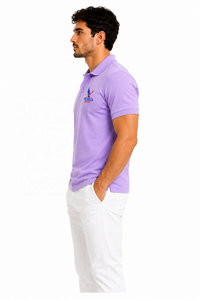 Polo pour homme en coton 100% violet à manches courtes, col boutonné, décontracté, pour le golf, le travail, logo personnalisé, uniforme - Product Image 3