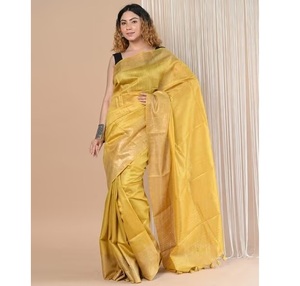 Sari en soie Tussar multicolore élégant pour femmes, offrant un attrait ethnique lisse et charmant pour les tenues de fête en provenance d'Inde - Product Image 5