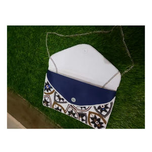 Bolso de mano de ojo malvado con cuentas azules, bolso de fiesta de noche Ele de lujo, patrón envolvente, forro de algodón PU, embrague nupcial rentable - Product Image 2