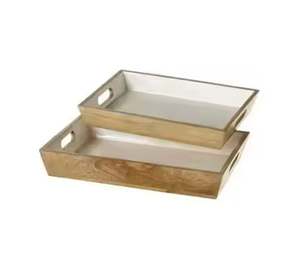 <b>Set</b> of 2 Wooden Tray Tabletop Food <b>Serving</b> Tray for Hotel Wedding and Table Ware Accessories for Wholesale Suppliers - Product Image 1