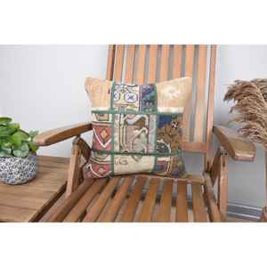 Luxury 16x16 Beige Kilim Patchwork Wool Pillow Woven Vintage <b>Fluffy</b> Patterns Portable for <b>Bedding</b> Rustic Design for Christmas - Product Image 1