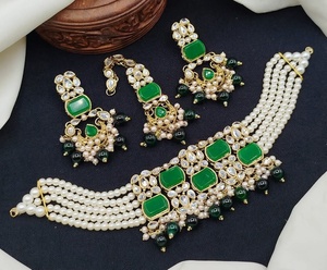 Conjuntos de pendientes y Mala con estilo dorado a la moda, conjuntos de joyería nupcial artificial de lujo, conjunto de joyería nupcial de piedra de circón de lujo - Product Image 5