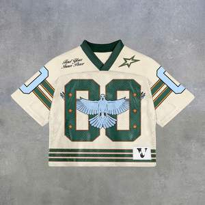 Custom Manufacturer Sports Vintage Streetwear <b>Cropped</b> Mesh t Shirt Striped Sleeve Tee Football Boxy Jersey for <b>Men</b> - Product Image 6