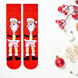 Red Santa Claus Patterned Breathable <b>Warm</b> Nylon <b>Socks</b> Cute Embroidery Jacquard Design One Size Fits All for Winter Daily Use - Product Image 1