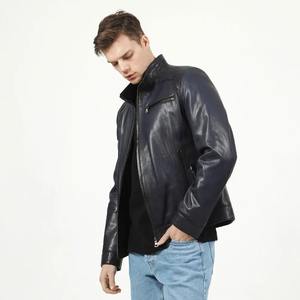 Veste à col montant en cuir pur personnalisée pour hommes veste d'hiver en fourrure de mouton de moto légère - Product Image 4