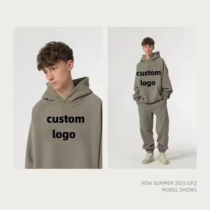 Pull-over à capuche en coton pur épais pour hommes, avec logo personnalisé, surdimensionné, motif 3D, fermeture éclair complète, style sport printemps-hiver, teint uni - Product Image 3