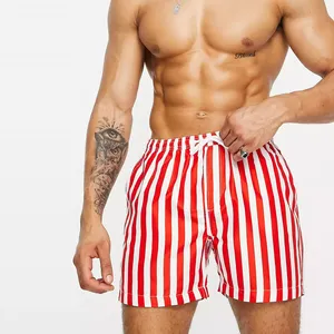 Custom logo summer lightweight elastic waistband sublimation board shorts red/white stripe swim short shorts