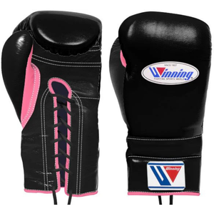 Winning <b>Lace</b> Up Boxing Gloves Black Pink Premium Genuine Leather Professional Boxing Training Sparring Gloves Women Friendly Fit - Product Image 1