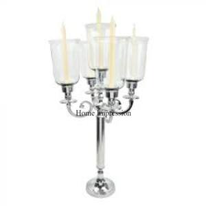 Support en acier inoxydable argenté poli et brillant pour candélabres de luxe avec 5 bras en verre acrylique bougeoir à bas prix - Product Image 1