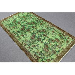 Tapis turc à accents marocains 3,6x6,5 pieds, tapis en laine vintage vert marocain - Product Image 4