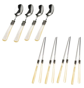 Juego de cubiertos de acero espejado al por mayor, tenedor, cuchara con mango con incrustaciones de hueso, juego de cubiertos de vajilla, cuchara de acero espejado pulido - Product Image 4