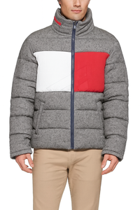 Chaqueta de burbujas para hombre, de primera calidad, informal, con cuello alto, cierre frontal con cremallera, logotipo, color sólido, cálida para invierno, personalizada, impermeable y transpirable - Product Image 2