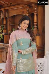 Festival de mariage de style indien et pakistanais Salwar Kameez Suit Waar Faux Georgette avec paillettes et fil brodé - Product Image 5