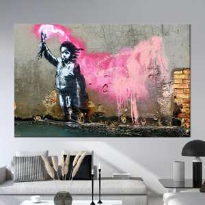 Lienzo Impreso: Obra de Arte de Banksy 'Niño Migrante' - Decoración Moderna de Graffiti, Lienzo Enrollado - Product Image 1