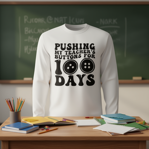 T-shirt à manches longues « 100 jours d'école » – T-shirt promotionnel « Poussez les boutons des professeurs » - Product Image 3