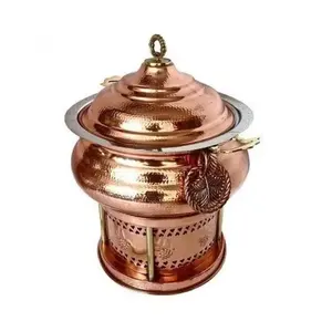 Traditional <b>Food</b> <b>Warmer</b> Hot Pot Handmade Hammered Steel and Copper Chafing Dish <b>Food</b> <b>Warmer</b> With Metal Tealight Holder - Product Image 1