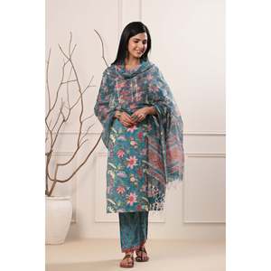 Dupatta de Algodón Voile Estampado a Mano Maheen Firdous Bagh Kota - Product Image 1