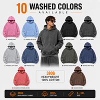 Hoodie Fleece Musim Dingin XH CUSTOM 380G Heavyweight Washed 100% Katun, Potongan Santai Unisex, Warna Solid
