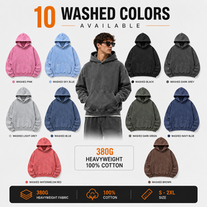 Sudadera con Capucha XH CUSTOM 380G, Gruesa, de Forro Polar Lavado para Invierno, 100% Algodón, Corte Holgado, Unisex, Color Sólido Informal - Product Image 2