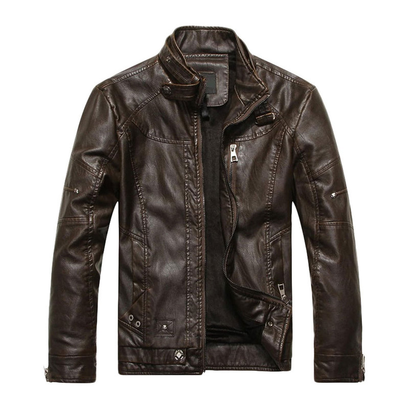 Mens brown faux leather jacket with