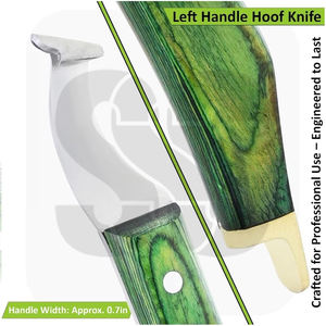 Cuchillo para Cascos de Caballos con Hoja Curva de Acero Inoxidable para Zurdos, con Mango Verde para el Recorte de Cascos de Caballos - Servicio OEM/ODM - Product Image 4