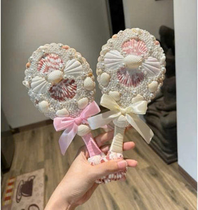 Espejo de concha marina de Vietnam decorado con conchas naturales mixtas, espejo compacto de concha marina ideal para retoques de belleza y regalo junto al mar - Product Image 6