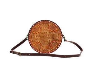 กระเป๋าแมสเซ็นเจอร์ของผู้หญิงหนังแท้ทรงกลมพร้อมเครื่องมือดอกไม้ตะวันตกกระเป๋าถือโรงอาหารสไตล์โบฮีเมียน - Product Image 2