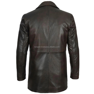 Men's Gothic <b>Black</b> Long Overcoat Durable Genuine Leather Horn Button Breathable Stylish Canvas Lapel Collar Costume Coated - Product Image 5