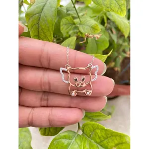 Collier en argent 925 plaqué rhodium avec motif de dessin animé de cochon, chaîne tendance avec chiffres, idéal pour cadeau de fête, orné de diamants, zircons et perles - Product Image 2