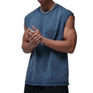 Débardeur en coton uni décontracté pour homme, style oversize, effet vieilli, sans manches, idéal pour l'été – Vente en gros et personnalisation - Product Image 1