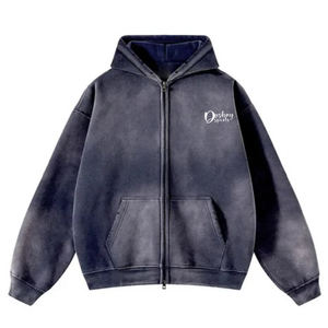 Personnalisé Soleil Faded Zipper French Terry Fonctionnel Acide Lavage 500gsm Hommes Zip up Rivet Heavyweight Hoodie pour Hommes - Product Image 4