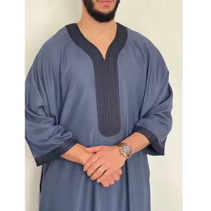 Men's Lightweight Polyester Vintage <b>Moroccan</b> Embroidered Handmade Long Sleeve <b>Thobe</b> Premium Quality Spring Traditional Muslim - Product Image 2
