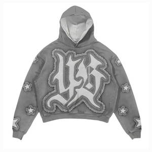 Venta al por mayor de diamantes de imitación trabajo vintage transpirable gota hombro desgastado parche bordado trabajo Zip Up hombres chándales - Product Image 6