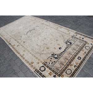 พรมตุรกี, พรมวินเทจขนาดใหญ่ 5.1x10.3 ฟุต, พรมขนสัตว์สีขาวสไตล์ตะวันตกเฉียงใต้ - Product Image 2