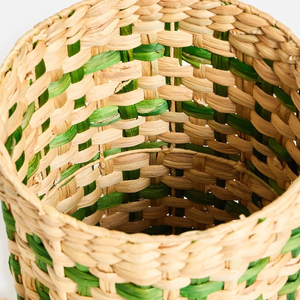 Handwoven Water Hyacinth Storage <b>Basket</b> with Lid Green Decorative Natural <b>Woven</b> Organizer for Home <b>Laundry</b> Room - Product Image 3