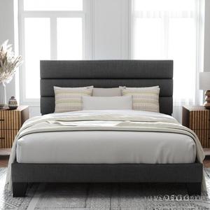 Base de <span class=keywords><strong>Cama</strong></span> Tapizada Resistente y Silenciosa, Estilo Minimalista, Lino Gris, Fácil de Montar, Embalaje Plano, Muebles para Dropshipping - Product Image 2