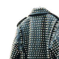 Blouson Bomber Rétro Rock Punk Personnalisé avec Logo pour Hommes et Femmes en Cuir de Vachette, Clous Métalliques, Plumes, Capuche, Écologique, Haute Qualité, Printemps, Décontracté
