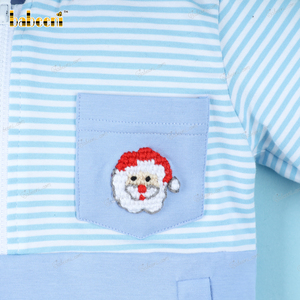 Conjunto de Sudadera con Capucha de Algodón Azul de Lujo con Bordado a Mano de Santa Claus y Pantalones Cortos Ignífugos para Niños Pequeños BB3197 con Certificación OEKO-TEX - Product Image 3