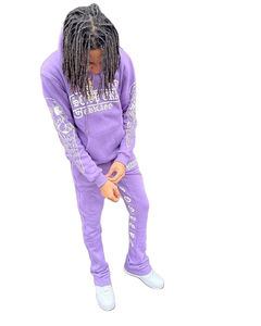 Fabricant de broderie survêtement de détresse personnalisé 2 pièces pantalon de survêtement évasé et sweat à capuche lavage à l'acide survêtements ensemble pour hommes - Product Image 2