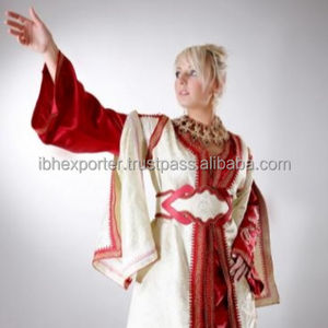 Two Piece Long Red and <b>White</b> Combination Caftan With Lace and Embroidery Work and <b>Belt</b> Best for Summer Event Wear - Product Image 1