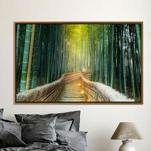 Sunlit Bamboo Forest Canvas Print: Tranquil Japanese Zen Decor,GOLD <b>FRAMED</b> CANVAS - Product Image 1