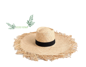 Sombrero Clásico de Paja Natural Eco2go Vietnam con Ribete de Encaje para Viajes Casuales - Product Image 1