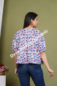 100% algodón Peplum blusa corta ecológica verde Floral mano bloque estampado hecho a mano bohemio Casual fiesta desgaste corto Natural - Product Image 4