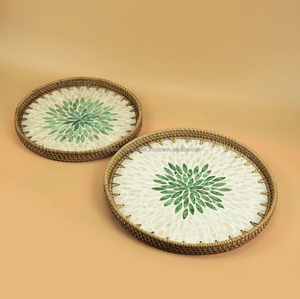 Modern Luxury Style Mother of Pearl <b>Rattan</b> Tray 2 Sizes | Food Serving Tray, Natural Tray, <b>Rattan</b> Tray | Home Hotel <b>Coffee</b> Shop - Product Image 3